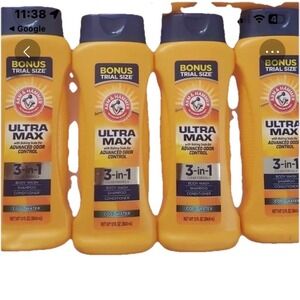 4 Arm & Hammer 3-in-1 Body Wash, Shampoo & Conditioner, Cool Water, 15  oz. Ea